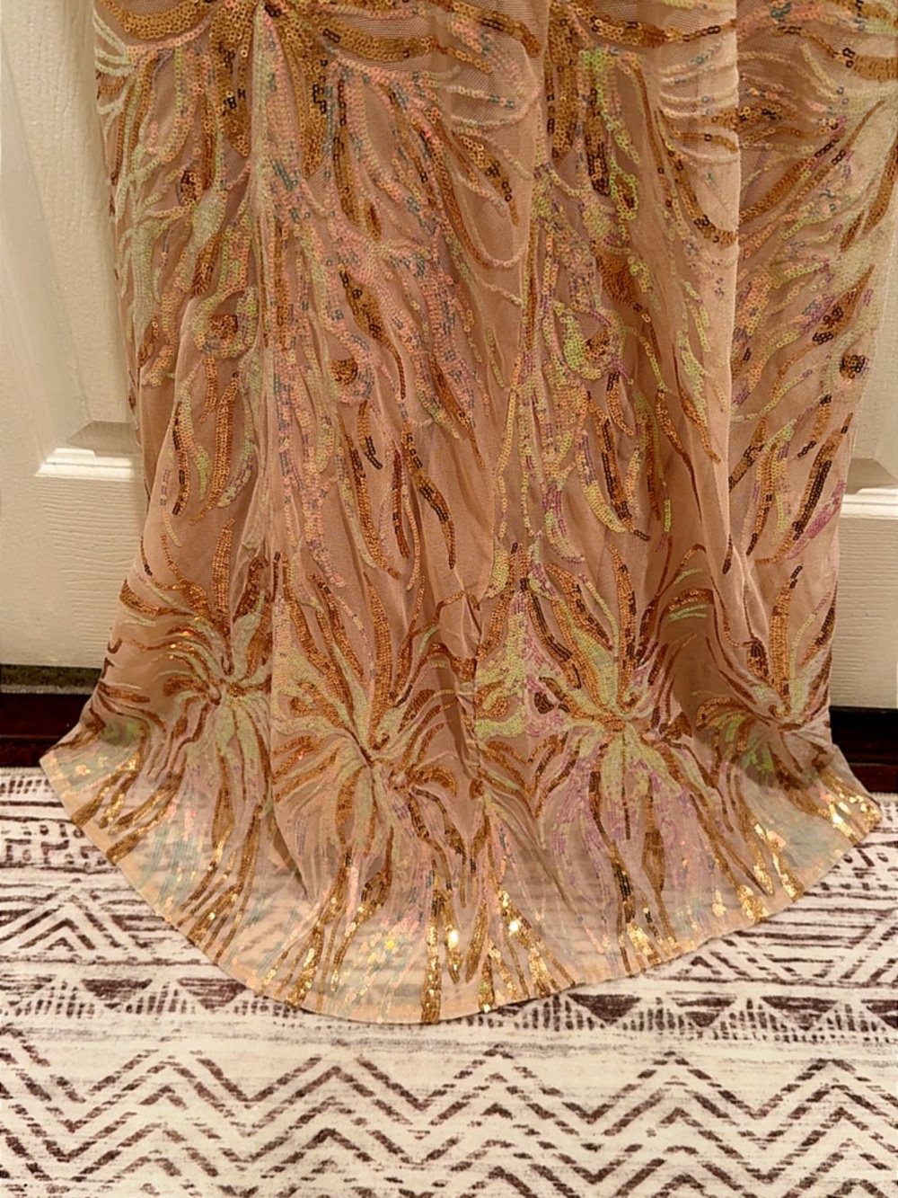 Blush Sequin Evening Gown - Pink & Gold Embellishment - Picture 9 of 10